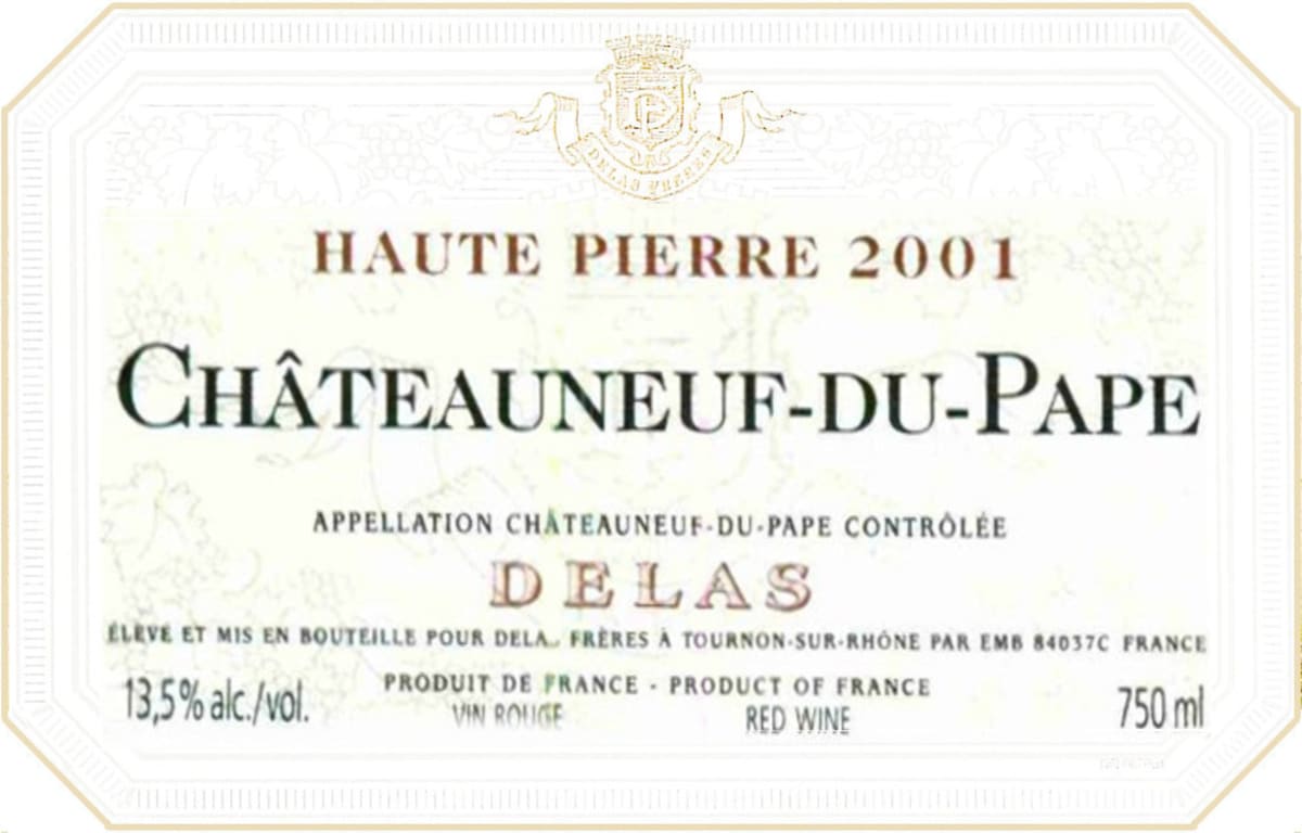 Delas Chateauneuf-du-Pape Haute Pierre 2001 Front Label
