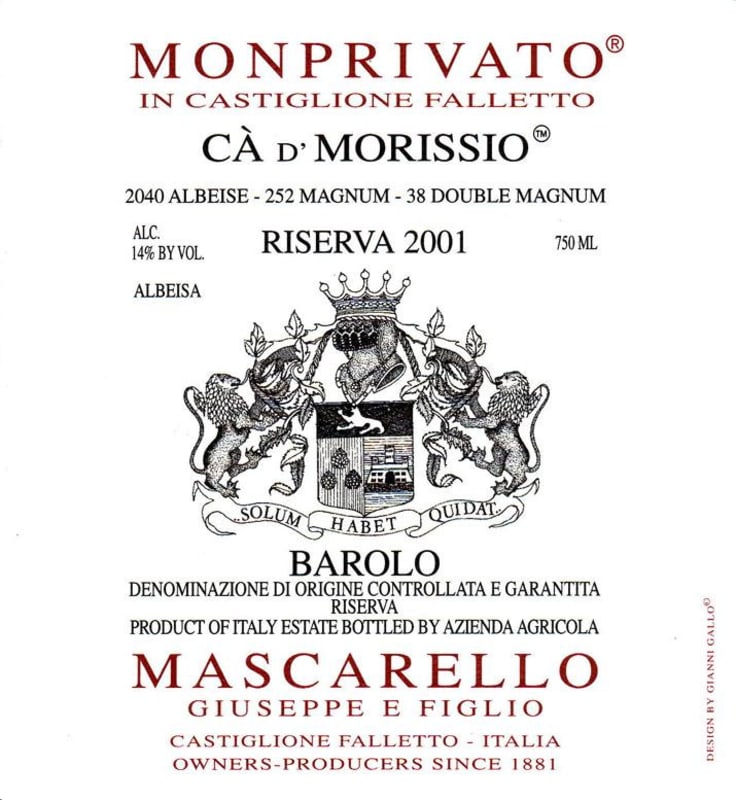 Giuseppe Mascarello Barolo Monprivato Ca d'Morissio Riserva 2001 Front Label
