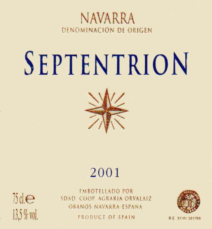 Bodegas Orvalaiz Navarra Septentrion Tempranillo 2001 Front Label