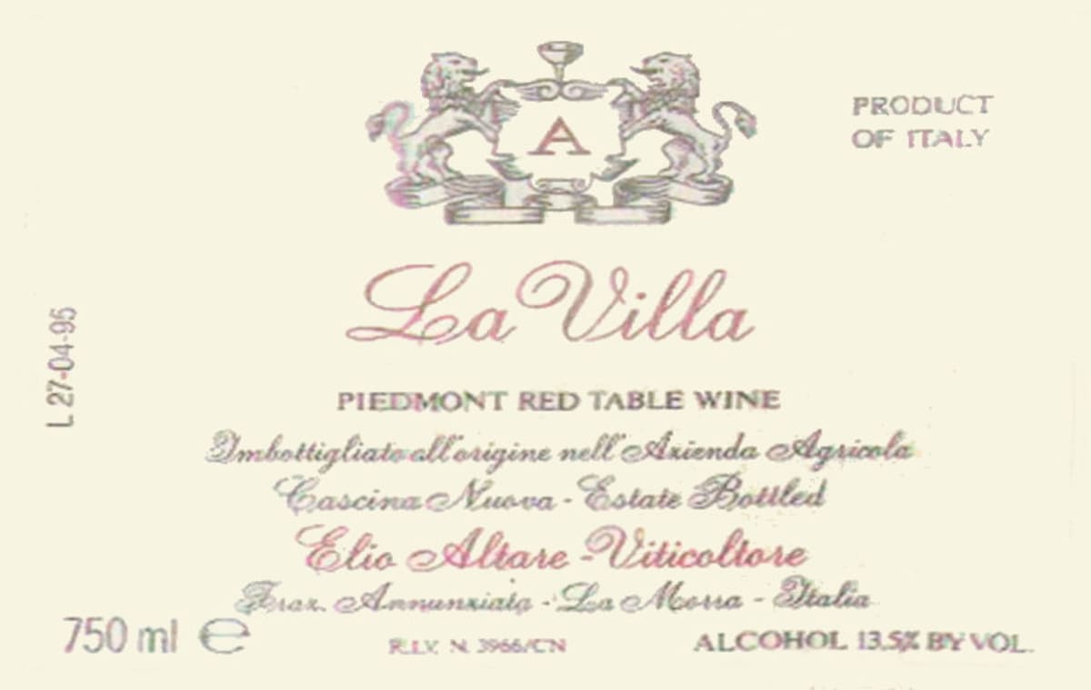 Elio Altare Vino da Tavola La Villa 2001 Front Label