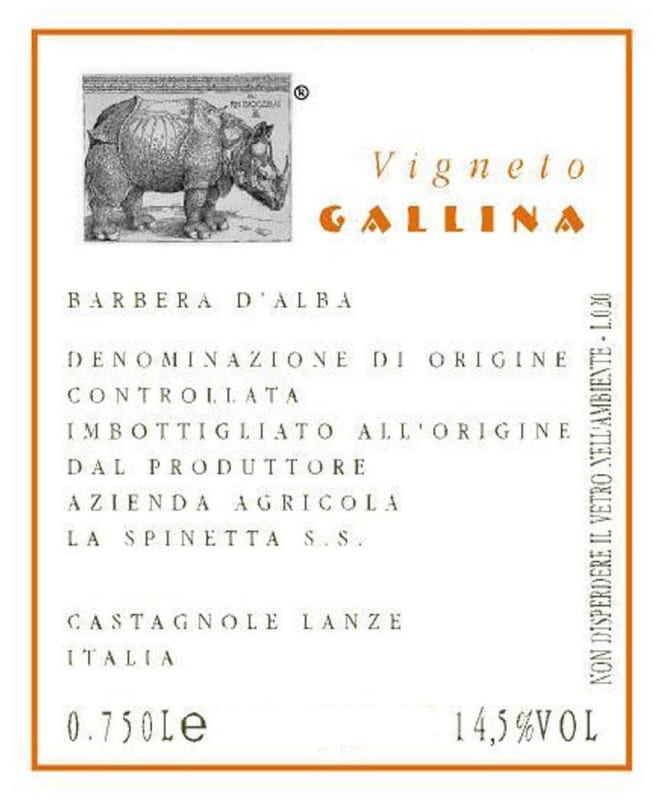 La Spinetta Barbera d'Alba Vigneto Gallina 2001 Front Label