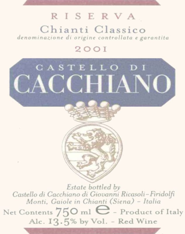 Cacchiano Chianti Classico Riserva 2001 Front Label
