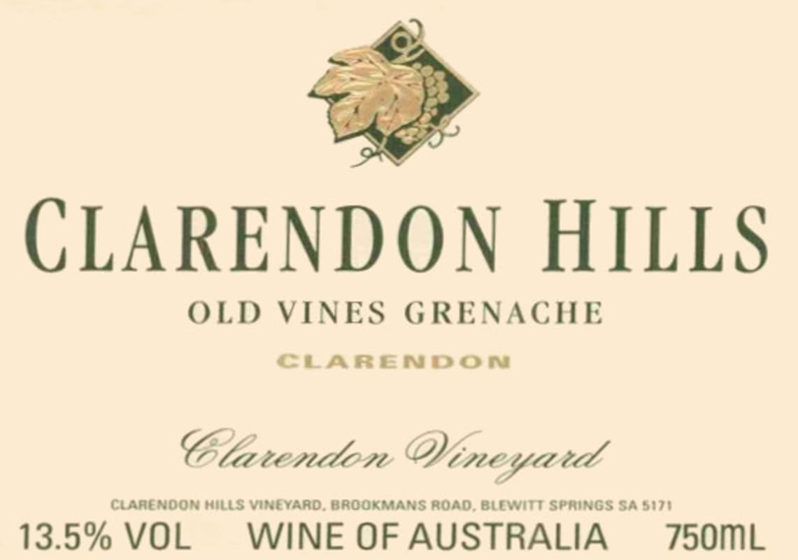 Clarendon Hills Old Vines Grenache 2002 Front Label