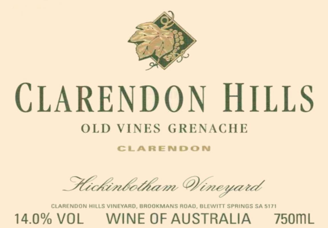Clarendon Hills Hickinbotham Old Vines Grenache 2002 Front Label