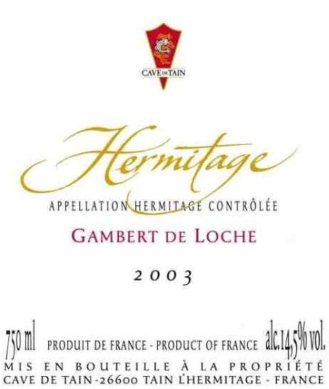 Cave de Tain Hermitage Gambert de Loche Rouge 2003 Front Label