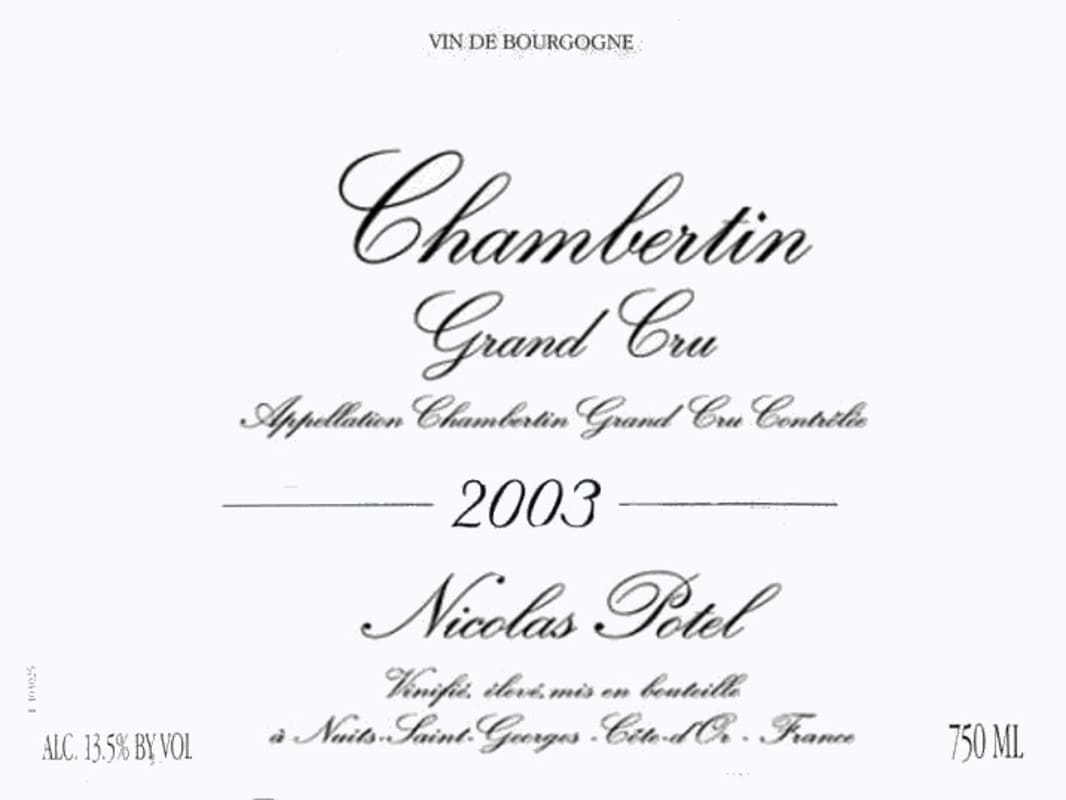 Nicolas Potel Chambertin Grand Cru 2003 Front Label