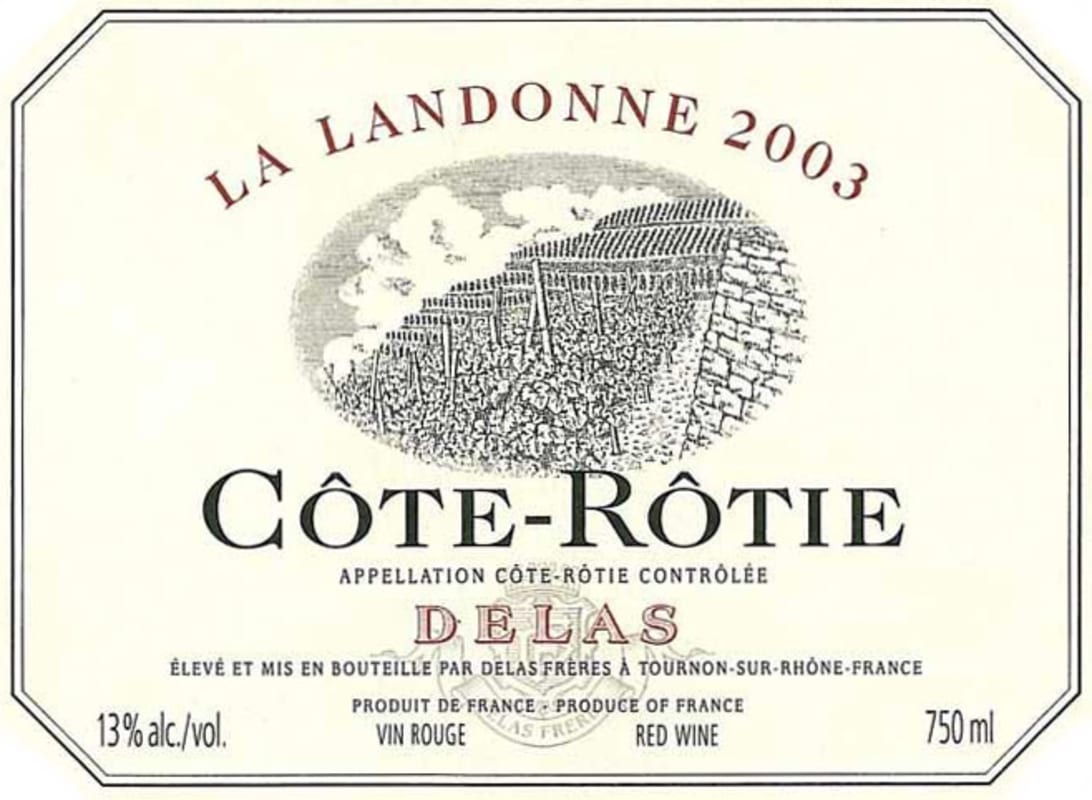 Delas Cote Rotie La Landonne 2003 Front Label