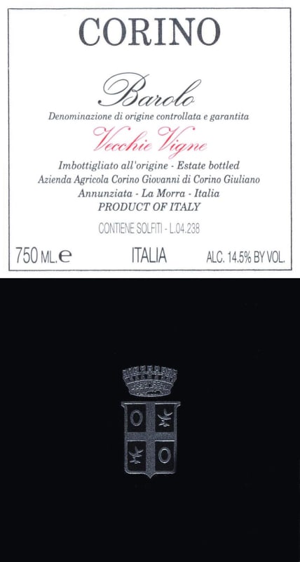 Giovanni Corino Barolo Vecchie Vigne 2003 Front Label