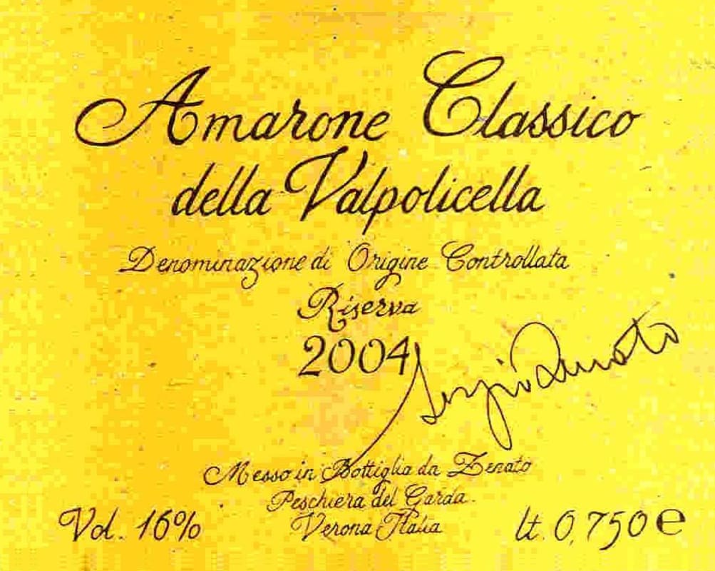 Zenato Amarone Sergio Riserva 2004 Front Label
