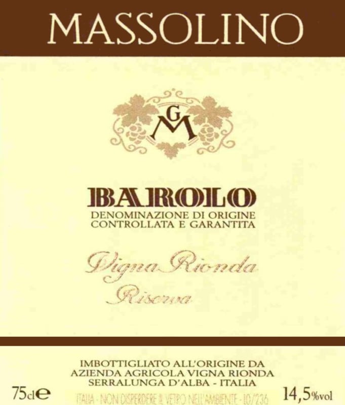 Massolino Barolo Riserva Rionda 2004 Front Label