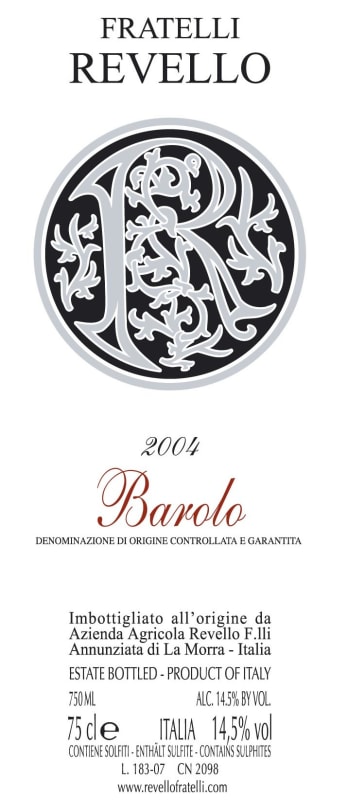 Fratelli Revello Barolo 2004 Front Label