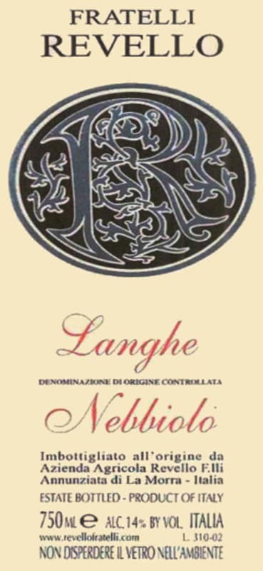 Fratelli Revello Langhe Nebbiolo 2004 Front Label