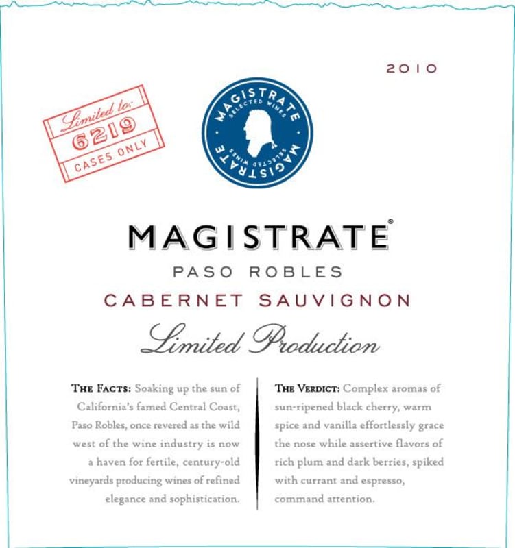 Magistrate Limited Production Cabernet Sauvignon 2010 Front Label