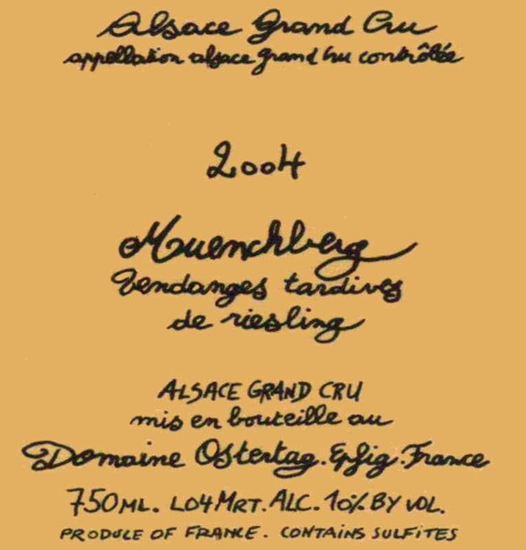 Ostertag Muenchberg Vendanges Tardives Riesling 2004 Front Label