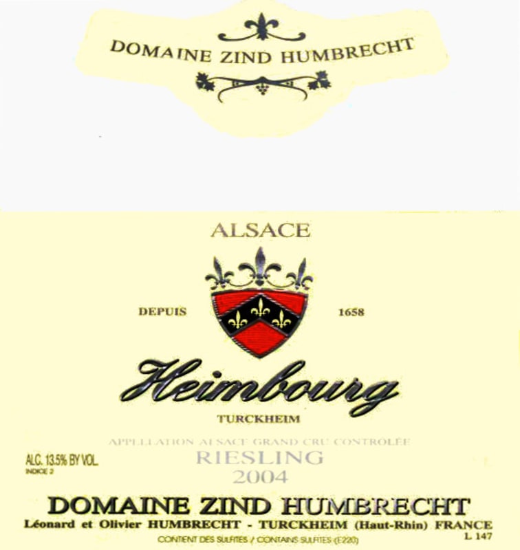 Zind-Humbrecht Heimbourg Riesling 2004 Front Label