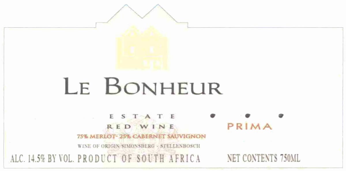 Le Bonheur Estate Prima 2005 Front Label