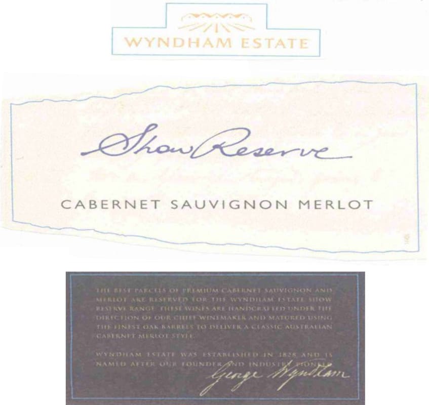 Wyndham Show Reserve Cabernet Merlot 2005 Front Label