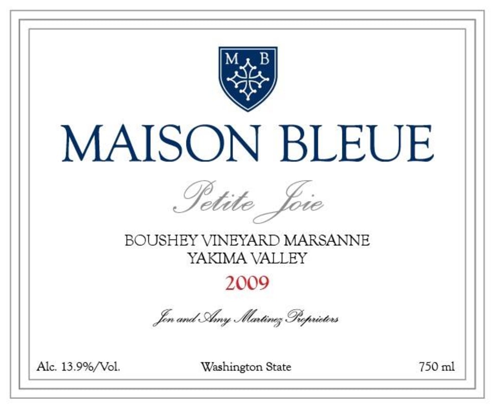 Maison Bleue Winery Petite Joie Boushey Vineyard Marsanne 2009 Front Label