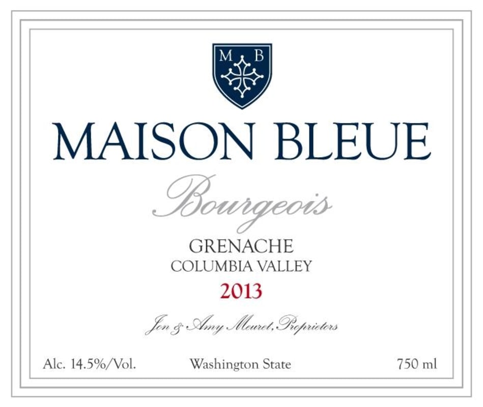 Maison Bleue Winery Bourgeois Grenache 2013 Front Label