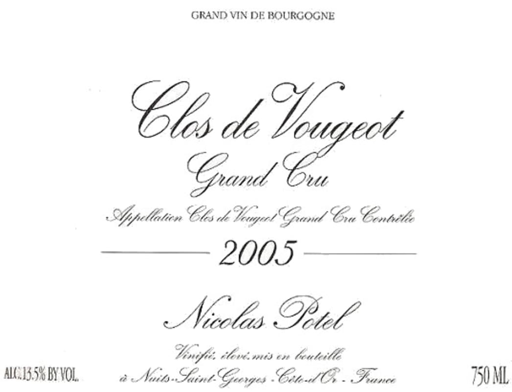 Nicolas Potel Clos de Vougeot Grand Cru 2005 Front Label
