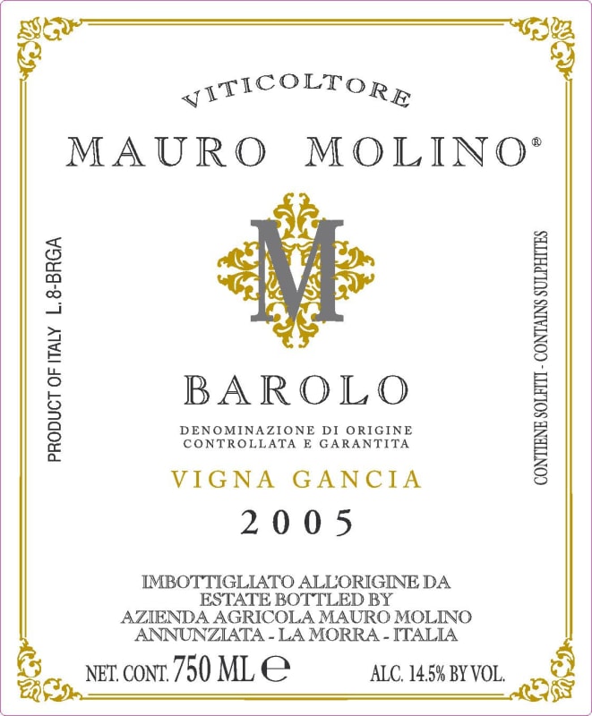Mauro Molino Barolo Vigna Gancia 2005 Front Label