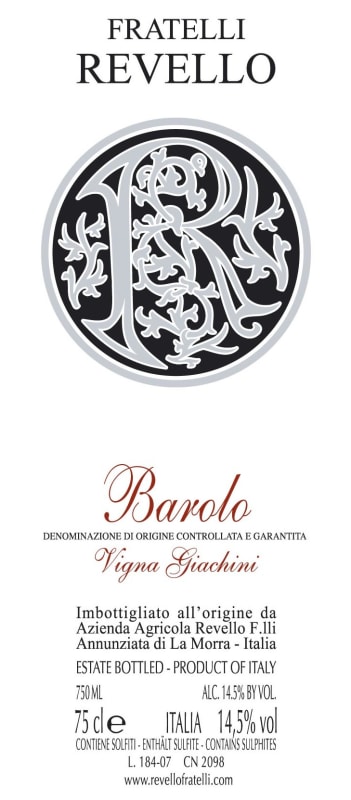 Fratelli Revello Barolo Giachini 2005 Front Label