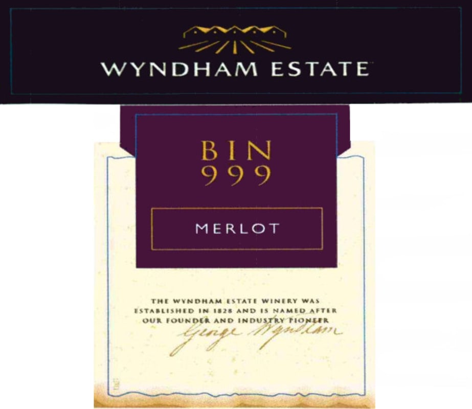 Wyndham Bin 999 Merlot 2006 Front Label