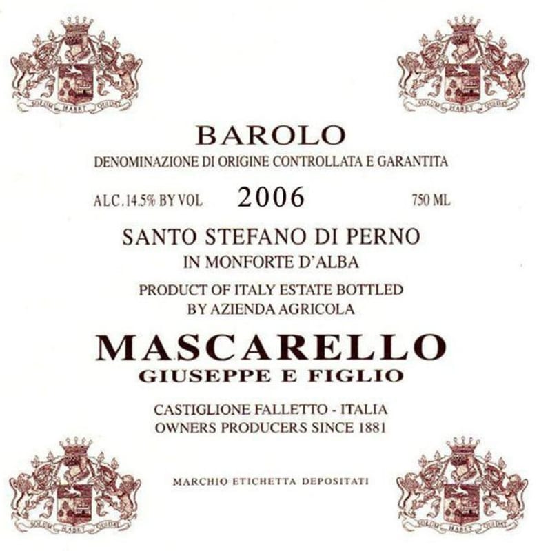 Giuseppe Mascarello Barolo Santo Stefano di Perno 2006 Front Label