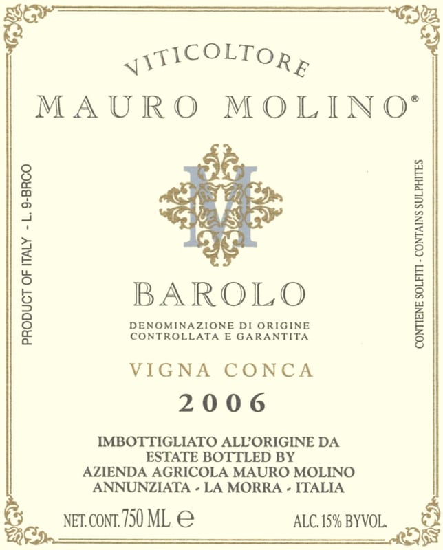 Mauro Molino Barolo Vigna Conca 2006 Front Label