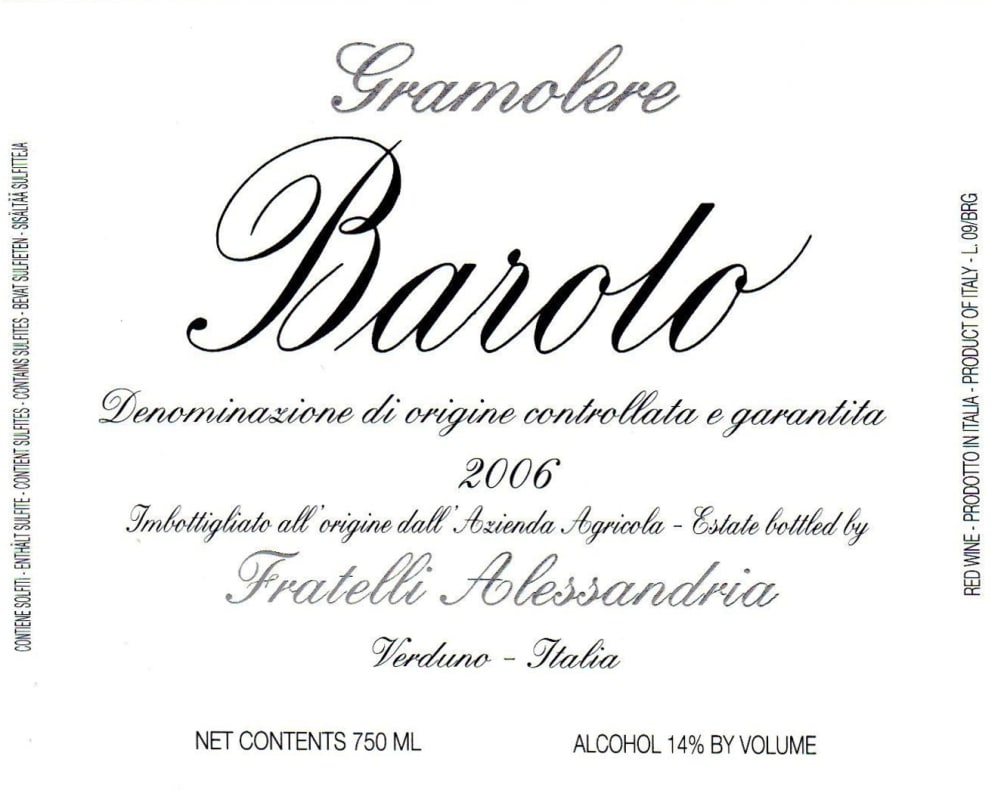 Fratelli Alessandria Barolo Gramolere 2006 Front Label
