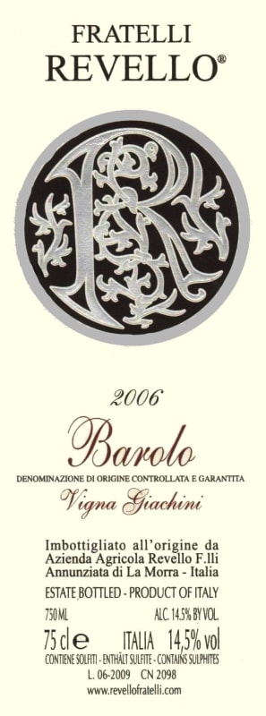 Fratelli Revello Barolo Giachini 2006 Front Label