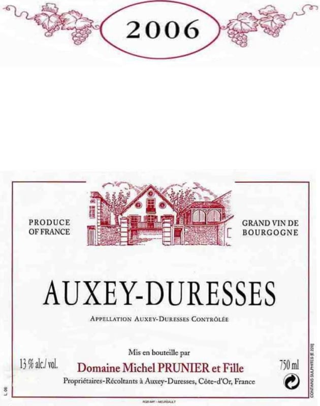 Prunier, M Auxey-Duresses Rouge 2006 Front Label