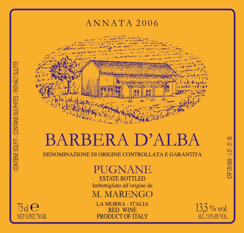 M. Marengo Barbera d'Alba Pugnane 2006 Front Label