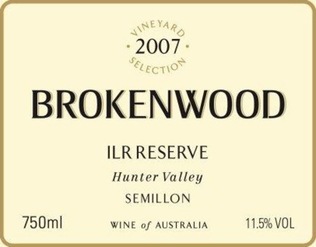 Brokenwood ILR Reserve Semillon 2007 Front Label