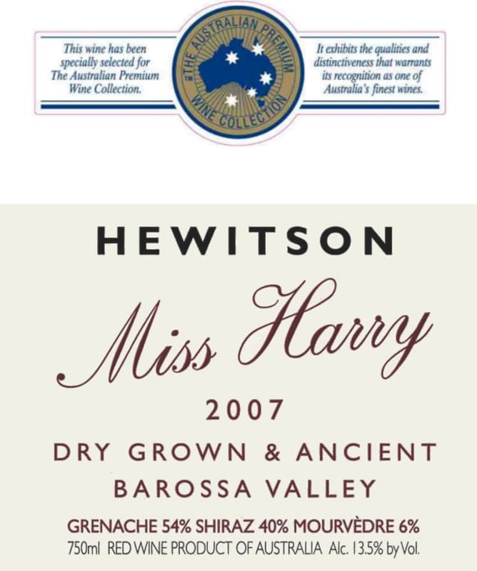 Hewitson Miss Harry 2007 Front Label