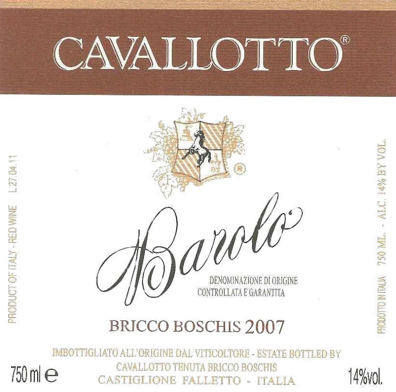 Cavallotto Barolo Bricco Boschis 2007 Front Label