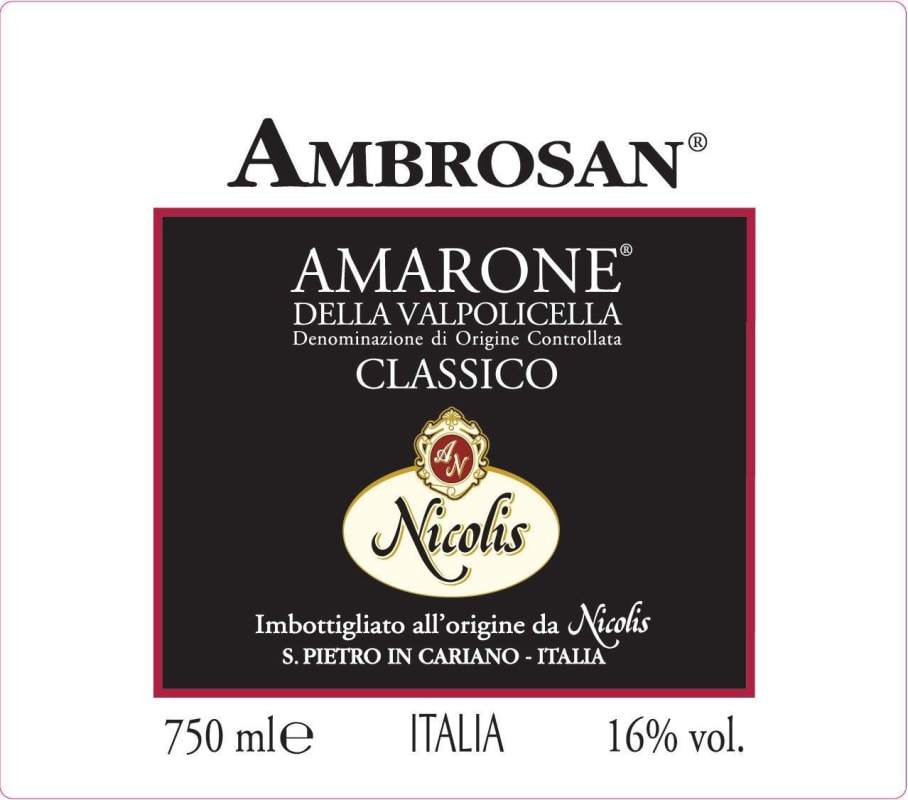 Nicolis Ambrosan Amarone della Valpolicella Classico 2007 Front Label