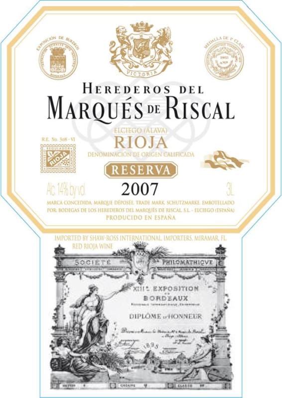 Marques de Riscal Reserva 2007 Front Label