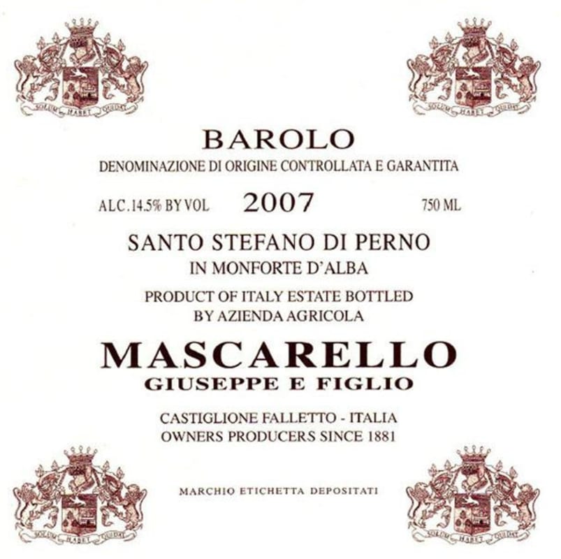 Giuseppe Mascarello Barolo Santo Stefano di Perno 2007 Front Label