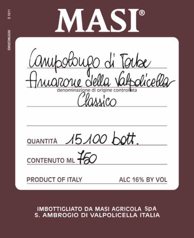 Masi Amarone della Valpolicella Classico Campolongo di Torbe 2007 Front Label