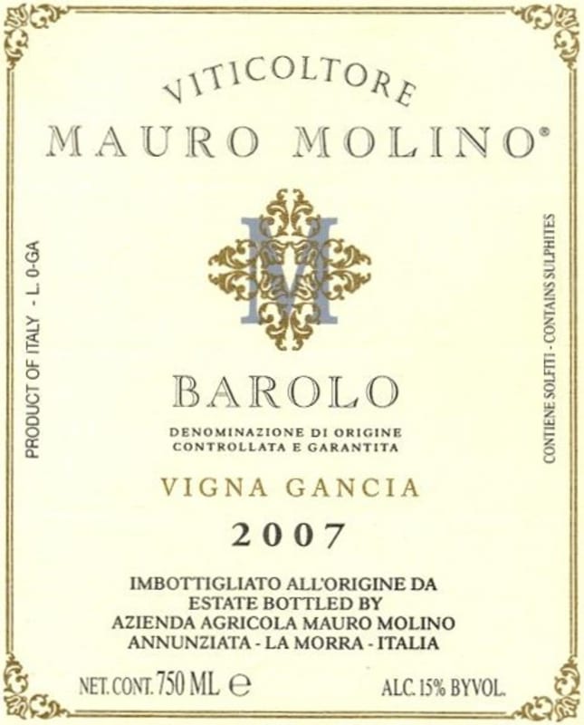 Mauro Molino Barolo 2007 Front Label