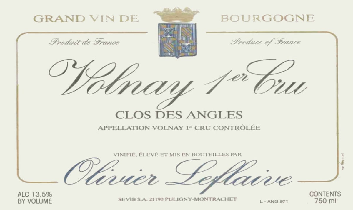 Olivier Leflaive Volnay Clos des Angles Premier Cru 2007 Front Label