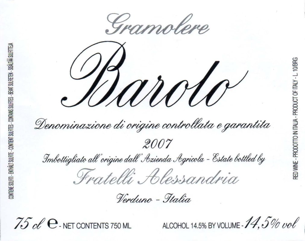 Fratelli Alessandria Barolo Gramolere 2007 Front Label