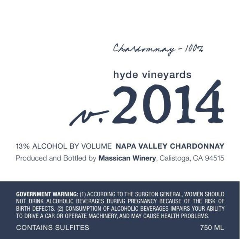 Massican Hyde Vineyards Chardonnay 2014 Front Label