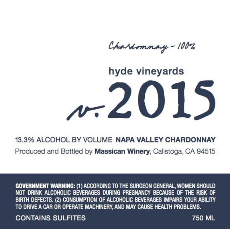 Massican Hyde Vineyards Chardonnay 2015 Front Label