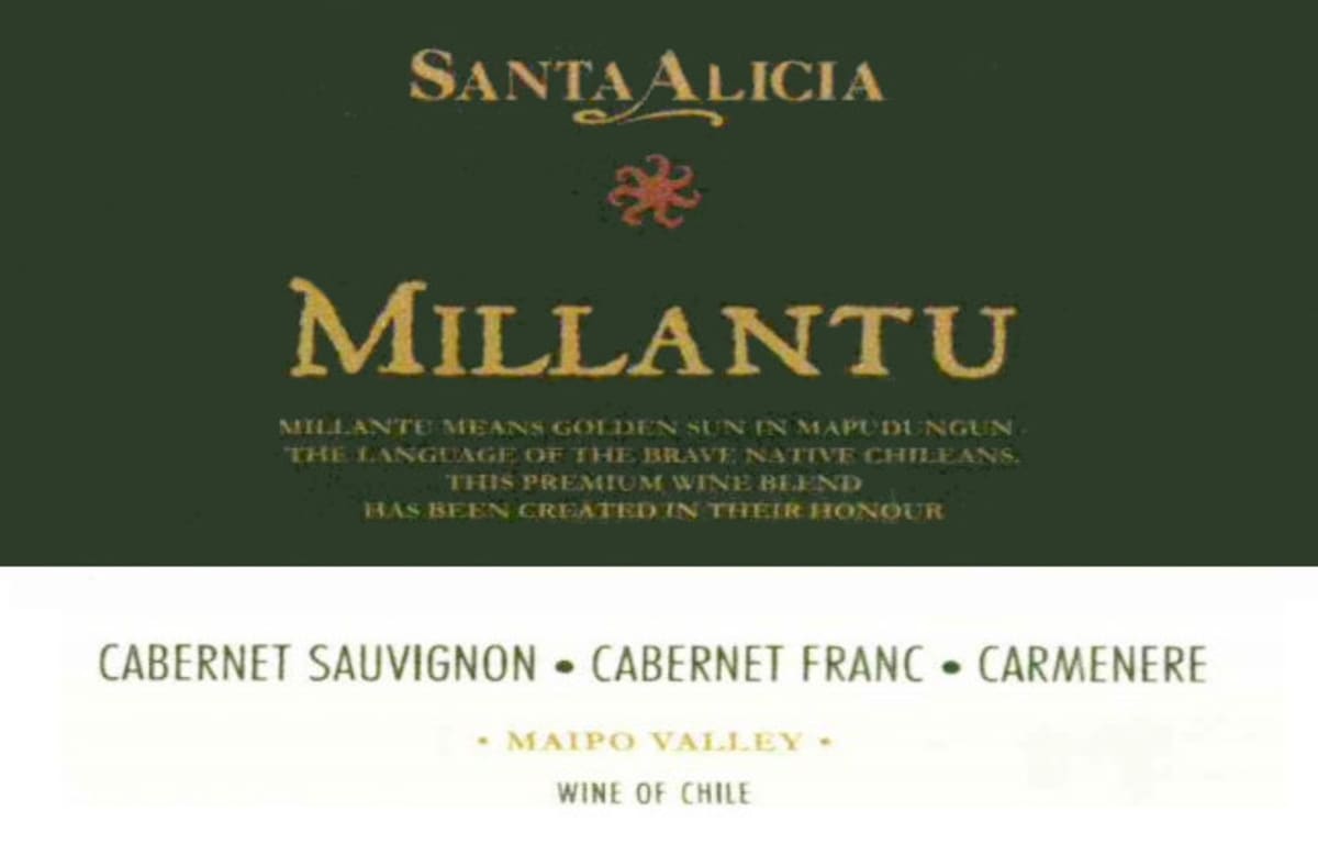 Santa Alicia Millantu Bordeaux Blend 2007 Front Label