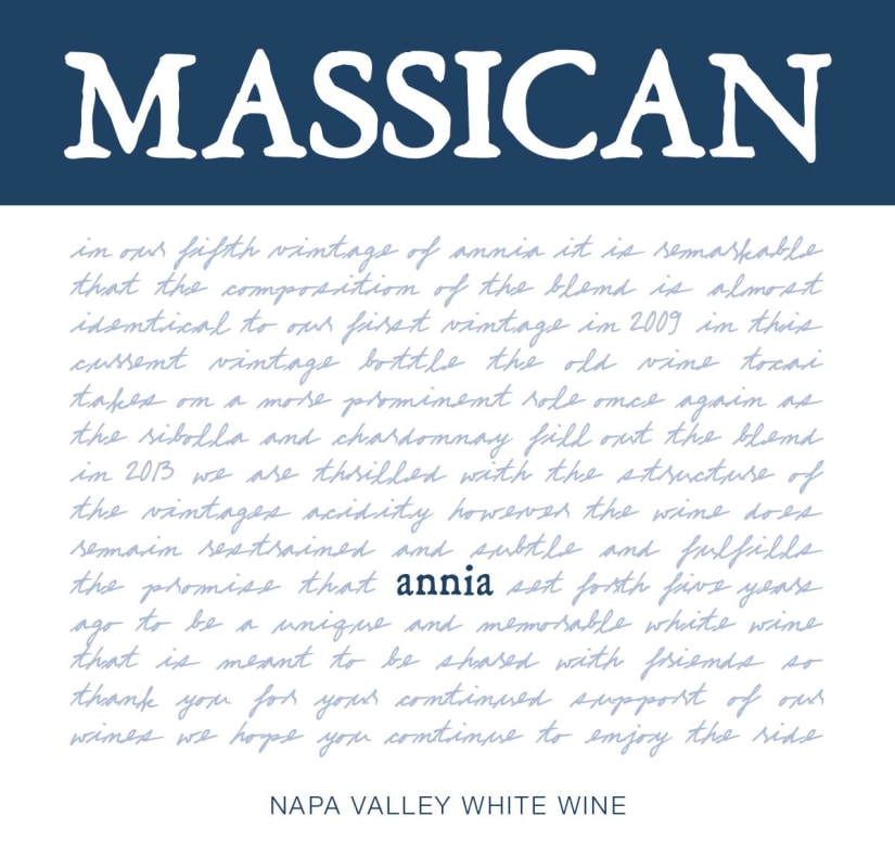 Massican Annia White 2013 Front Label