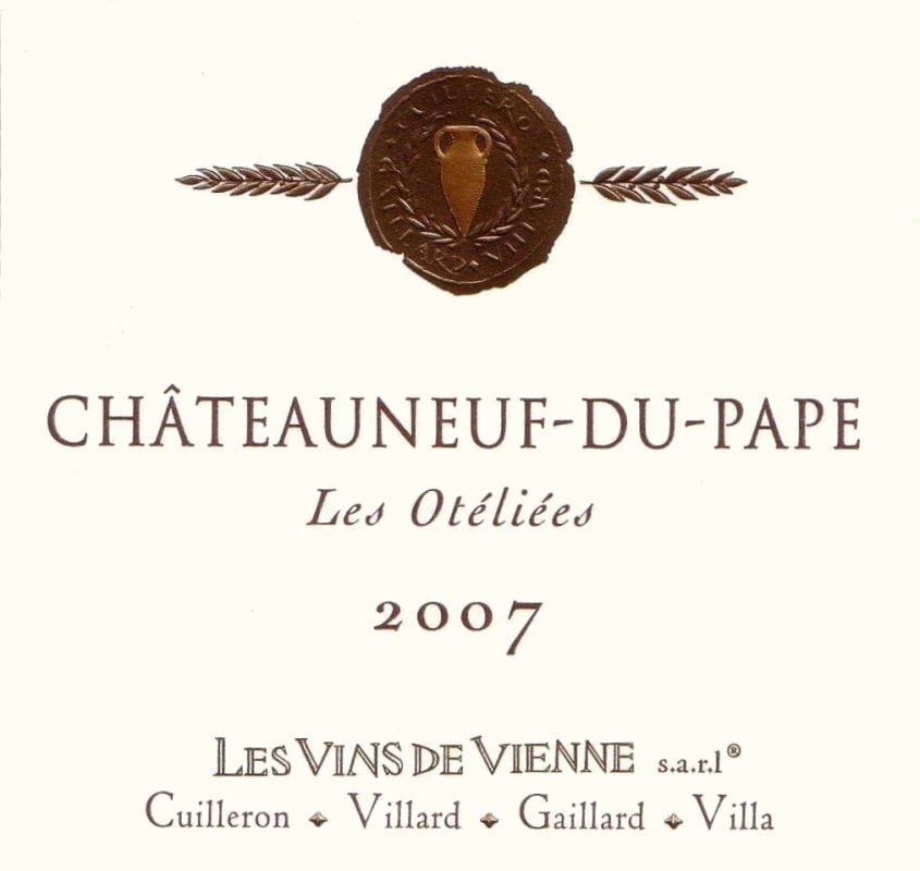 Vins de Vienne Chateauneuf de Pape Les Oteliees 2007 Front Label
