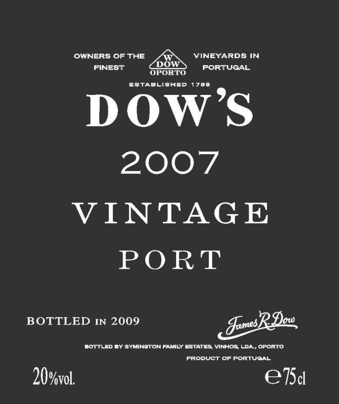 Dow's Vintage Port 2007 Front Label