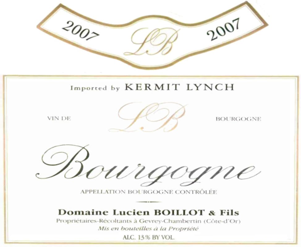 Domaine Lucien Boillot Bourgogne Rouge 2007 Front Label